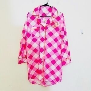 NWT Jaye’s Studio Buffalo Check Long Sleeve Sleep Shirt Size Small Pink/White